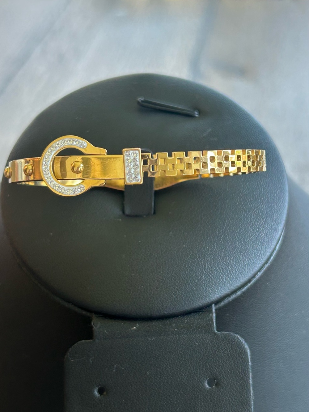 Gold-Tone Crystal Accent Bangle Hinge Bracelet
